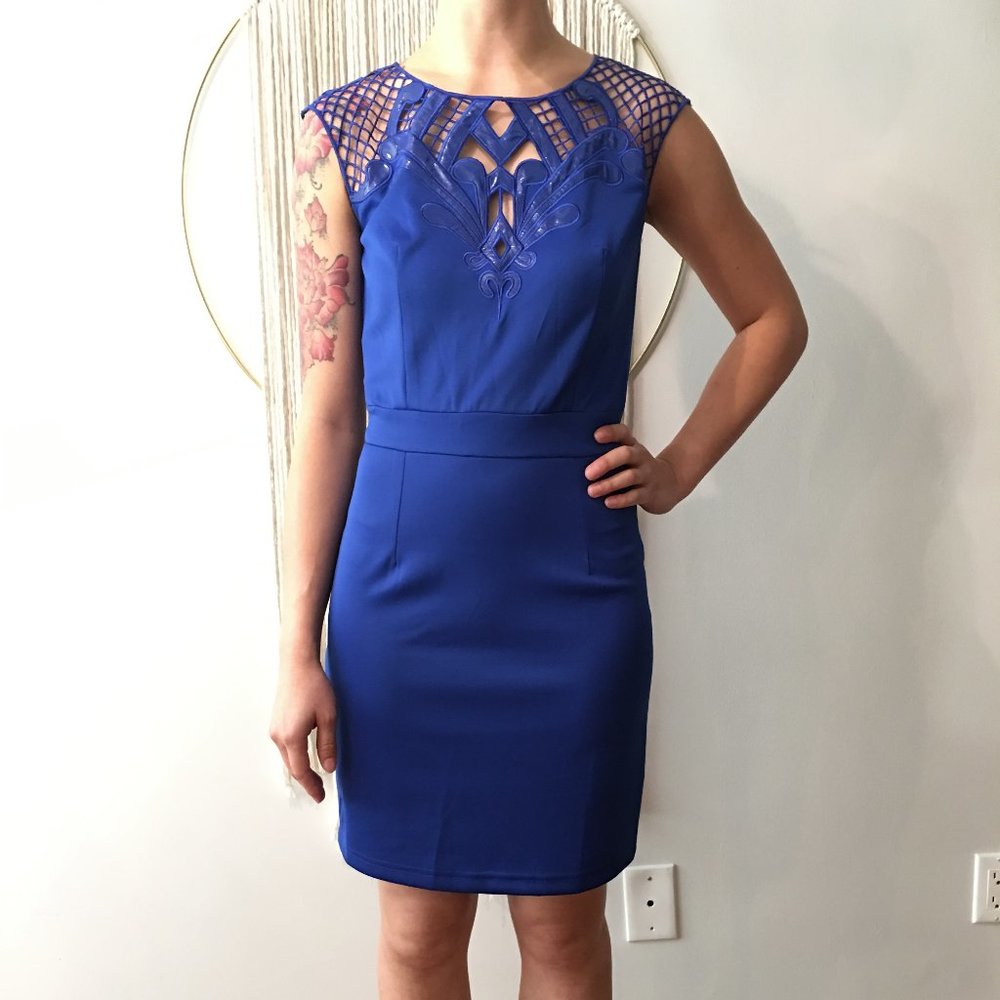 EMBROIDERED cutout mesh sheath dress